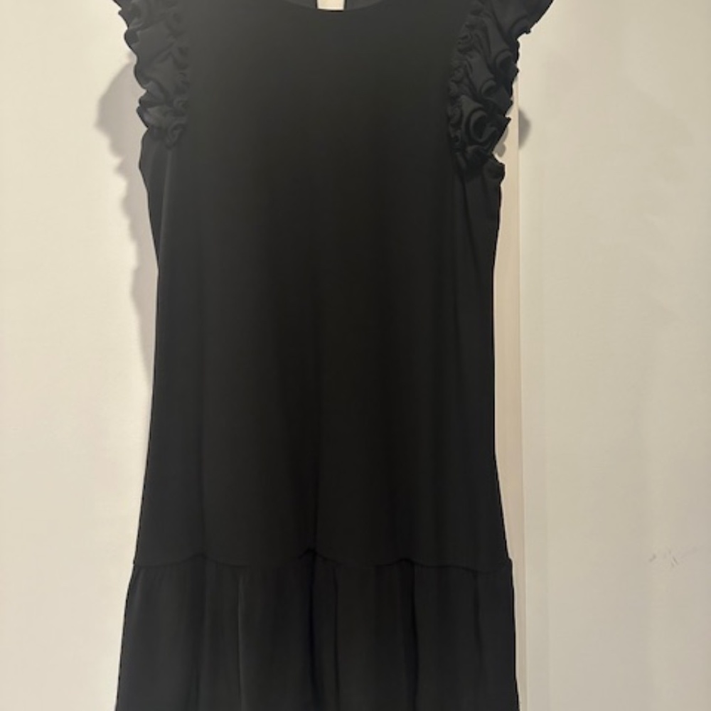 CeCe ruffle sleeve , ruffle bottom black mini dress in size medium